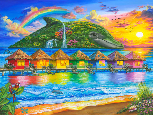 Dolphin Island – Rainbow Tropical Coastal Wall Art