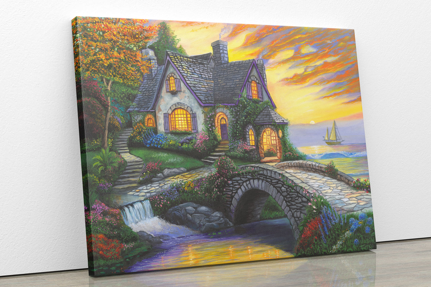 Seaside Sunset Cottage – Coastal Cottage Wall Art