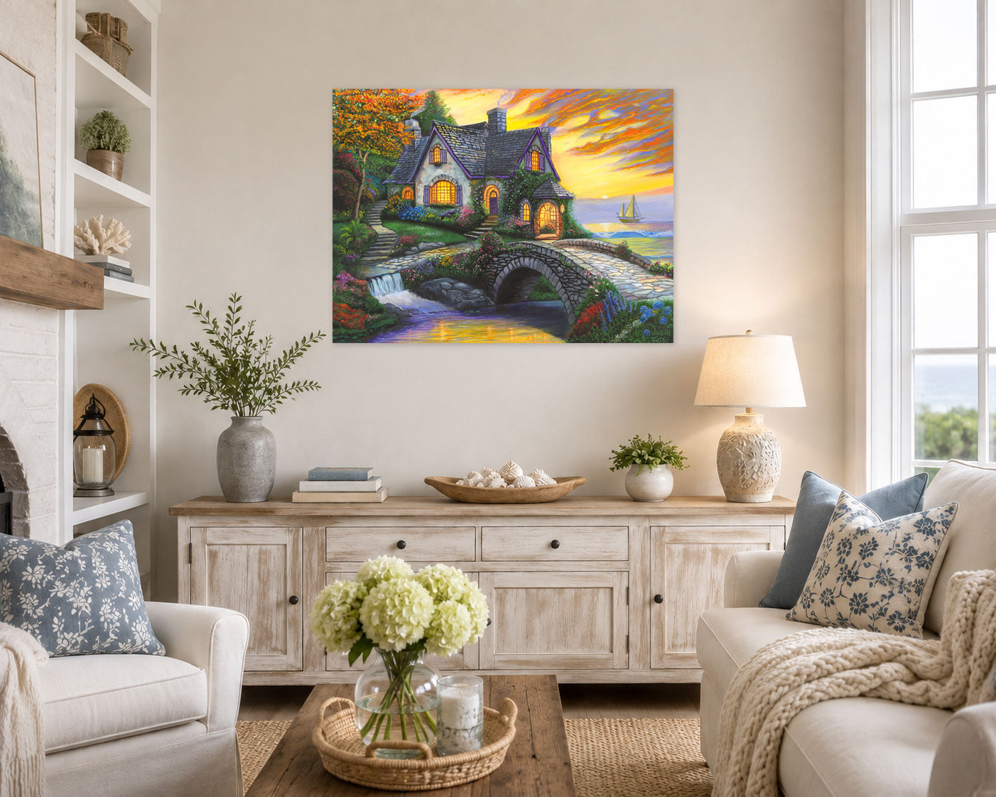 Seaside Sunset Cottage – Coastal Cottage Wall Art